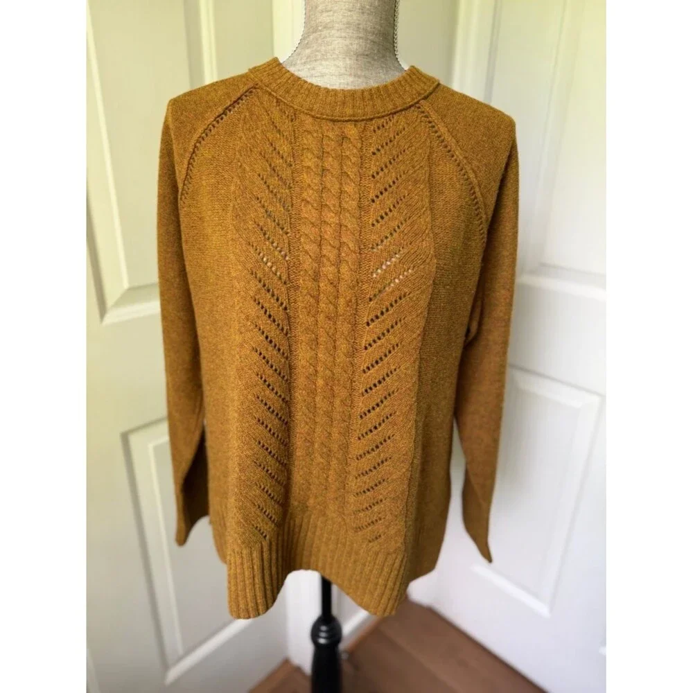 J. Crew 100% Wool Carmel/Mustard Cable Knit Sweater Medium